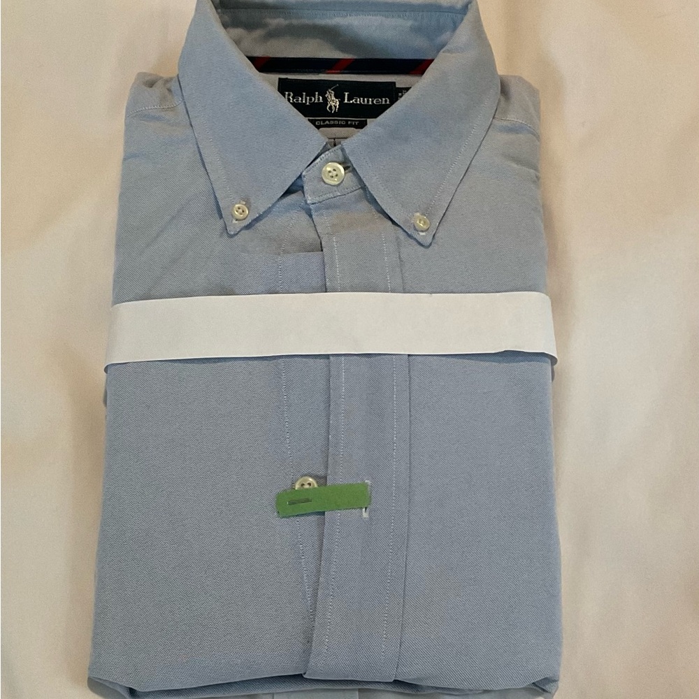 Ralph Lauren Vintage Classic Fit Shirt, Blue w/Rare 4 Color Embroidered Logo M
